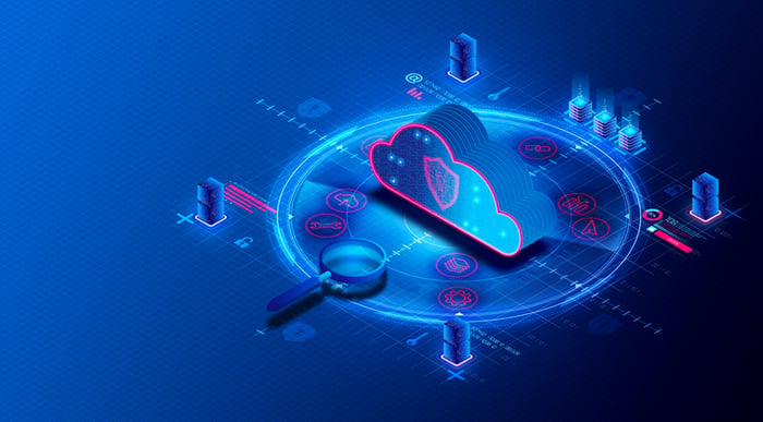 Digital illustration of cybersecurity cloud.
